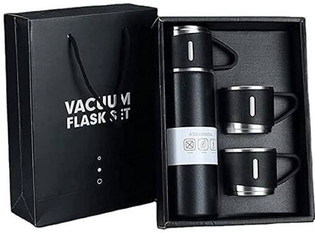 ICONIX Vacuum Flask set 3Cup set for Hot & Cold Drink BPA Free(Black)with Silicon Brush 500 ml Flask