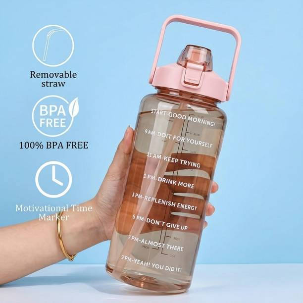 Polyvibe 2 Litre Motivational Water Bottle with Time Marker BPA Free Leakproof 2000 ml Plastic Bottle