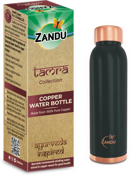 Zandu Copper Bottle (Green): Prepared with 100% Pure Copper | Promotes Overall Health 950 ml