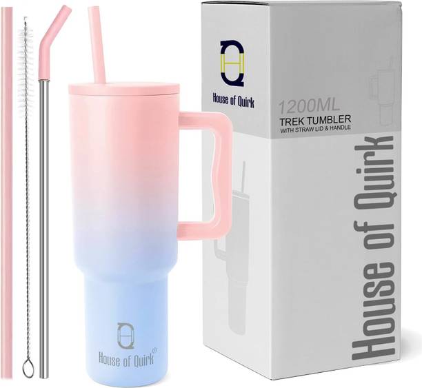 HOUSE OF QUIRK Stainless Steel Vacuum Double Insulated Tumbler with Handle and Straw 1200ML 1200 ml