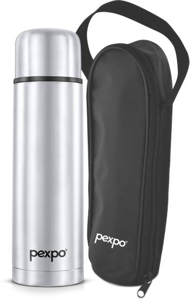 pexpo Thermosteel Vacuum Flask, 18 Hrs Hot and Cold with Zipper Bag Flip-Pro 1000 ml Flask