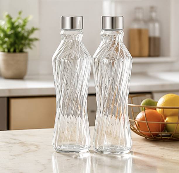 KanchKart Twisted Clear Glass Bottle 1000ml Set of 2 1000 ml Glass Bottle
