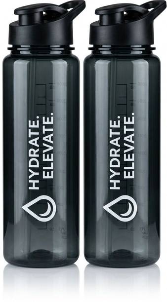 DecorDine 1L Motivational Water Bottle with Time Marker Sipper BPA Free Pack of 2 1000 ml Plastic Bottle