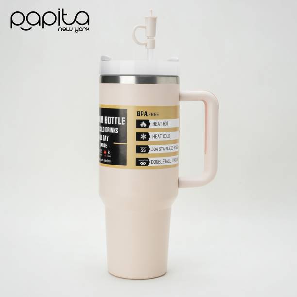 papita Hot and Cold Insulated Tumbler Lid S S TumblerStraw Cream-PPT Stainless Steel Tumbler