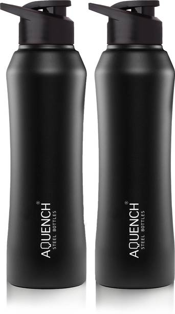 AQUENCH RUSH PRO Pack Of 2 1L Stainless Steel Black Coloured Water Bottles 1000 ml Steel Bottle
