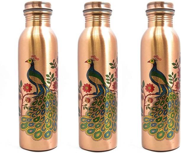 vedanshstore Vedand Leak Proof Peacock Printed Copper Water Bottle for Office Yoga and Gym 1000 ml Copper Bottle