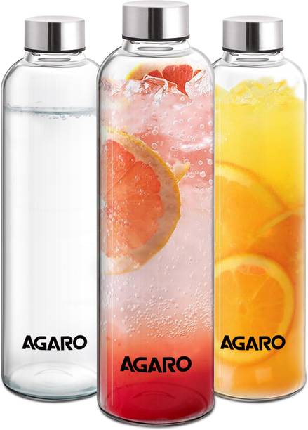 AGARO Elite Borosilicate Glass Bottles Pack of 3 1000 ml Glass Bottle