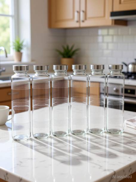 shraj Transparent Water and Juice Glass Bottle with Leak-Proof, with Air Tight Lid 750 ml Glass Bottle