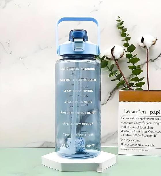 prayati LargeCapacity Water Bottle Motivational travel bisycle trasparent gym home Straw 2000 ml Bottle