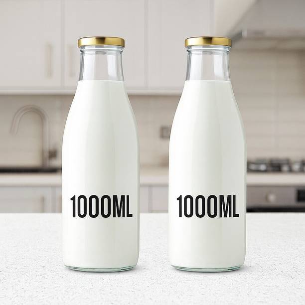 CLEVER KITCHEN Hygienic Air Tight Glass Water Bottle, Milk Bottle, Juice Bottle 1Ltrays 1000 ml Glass Bottle
