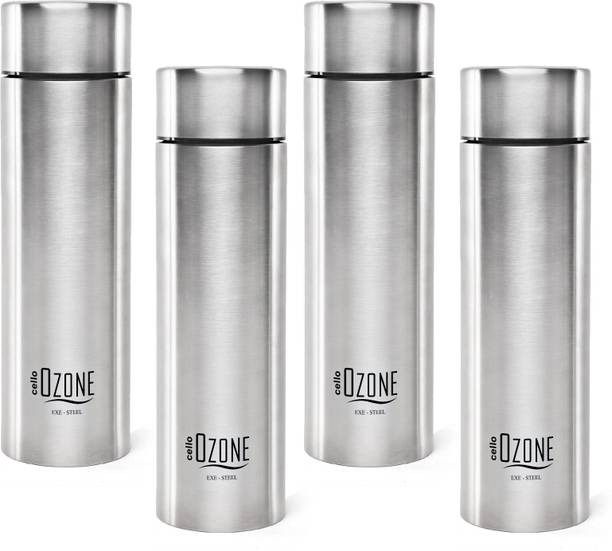 Cellocello Ozone ISI Certified Single Wall Leakproof & Rustproof 1000 ml Stainless Steel Bottle (Pack of 4, Silver)