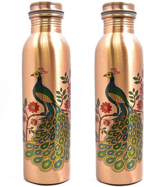 vedanshstore वेदांश 100% कॉपर वॉटर बॉटल लीक प्रूफ और पीकॉक डिज़ाइन कॉम्बो (1 LTR) 1000 ml बॉटल