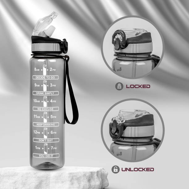 BELLERBIRD Premium Quality Motivational Bottle with Times to Drink and Straw, With Strap 1000 ml Bottle