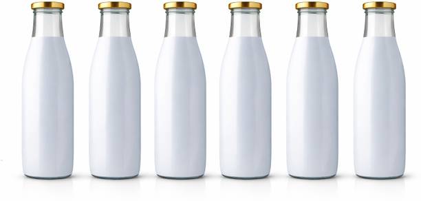 Milk, Water and Juice Glass Bottle with Air Tight Cap(PACK OF 6)akc 500 ml Glass Bottle
