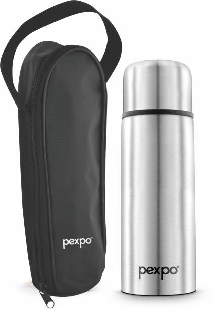 pexpo 500ml Thermosteel Vacuum Flask, 18 Hrs Hot and Cold with Zipper Bag Flip-Pro 500 ml Flask