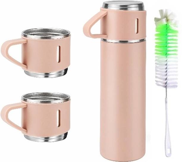 ICONIX Vacuum Flask set 3 Cup set for Hot & Cold BPA Free with Nylon Brush Combo Pack 500 ml Flask