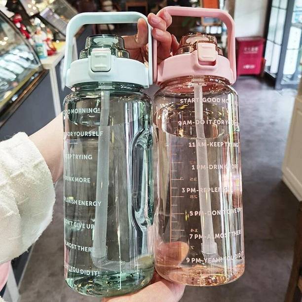 prayati LargeCapacity Water Bottle Motivational travel bisycle gym home trasparent Straw 2000 ml