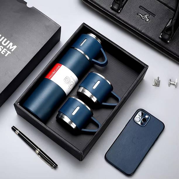 Provo Stainless Steel Vacuum Flask Set with 3 Steel Cups 500 ml Flask