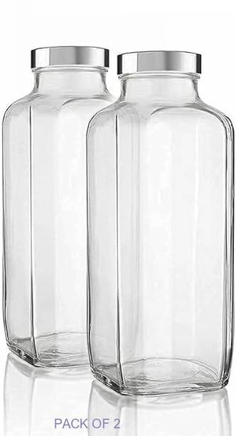 b7 Creations 1000 ml French Square Glass Water Bottle PACK OF 2 1000 ml Bottleawy 1000 ml Glass Bottle
