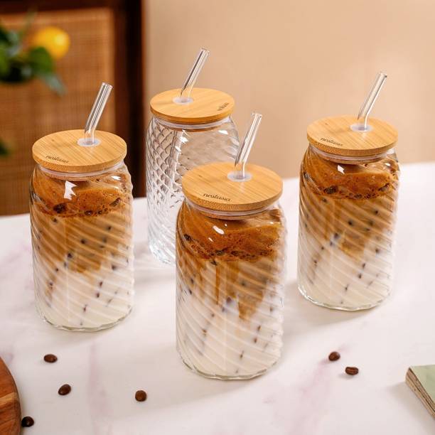 Nestasia Tumblers With Wooden Lids And Glass Straws 500 ml