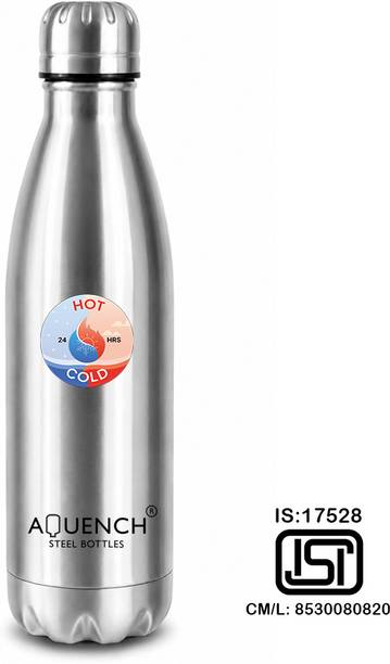 AQUENCH 24 Hrs Hot and Cold Vacuum insulated Water Bottle 500 ml Flask (Silver,Steel) 500 ml Steel Bottle