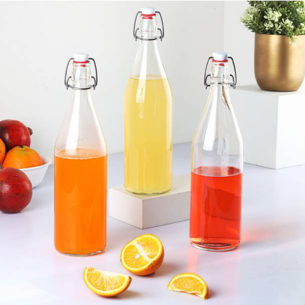 cello Aquaria Glass Water Bottle, 1000 ml Glass Bottle Pack of 3, Clear