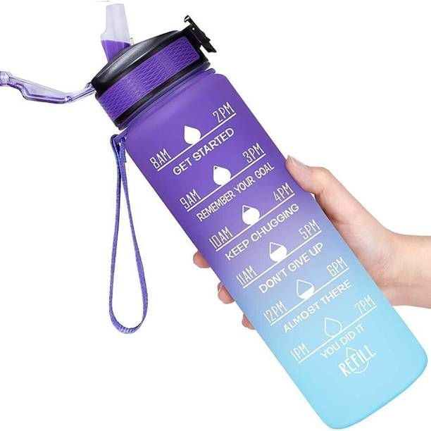 FINARO Unbreakable Water Bottle 1 Liter With Motivational Time Marker, Leakproof 1000 ml Bottle