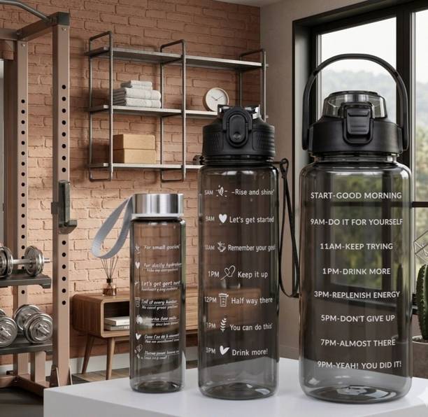 MITRAA Motivational Water Bottle Set of 3 with Timer Maker Gym 3100 ml Plastic Bottle