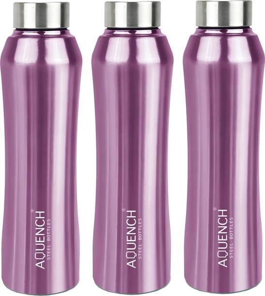 AQUENCH Rush Pack Of 3 1L Stainless Steel Metalic Purple Coloured Water Bottles 1000 ml Steel Bottle