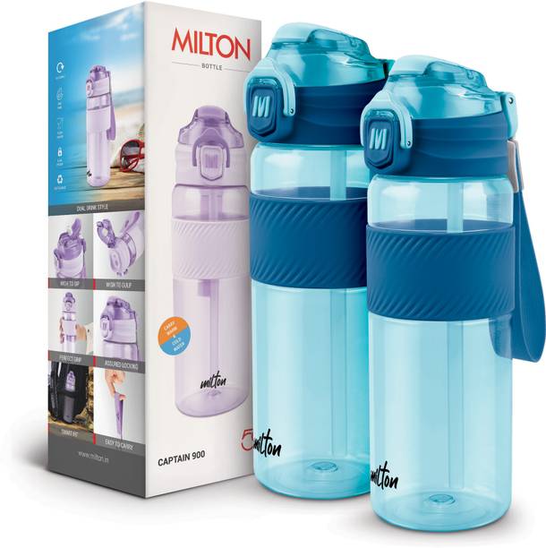 MILTON Captain Unbreakable Plastic Water Bottle 850 ml each Sip Plus Gulp set of 2 Blue 850 ml Bottle