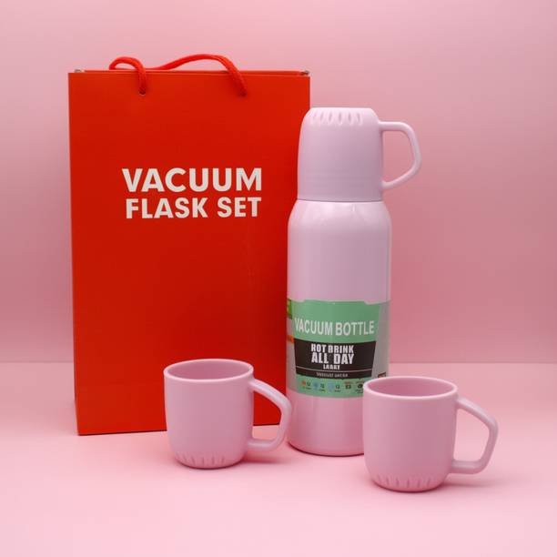 LAZYwindow Double Walled Stainless Steel Vacuum Flask Set - Insulated Water Bottle 500 ml Steel Flask