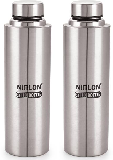 NIRLON स्टेनलेस स्टील पानी की बोतल / रेफ्रिजरेटर की बोतल, सिंगल वॉल, लीकप्रूफ 2 पीस 1000 ml बॉटल