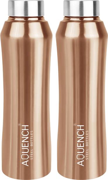 AQUENCH RUSH Pack Of 2 1L Stainless Steel Metallic Copper Coloured Water Bottles 1000 ml Steel Bottle