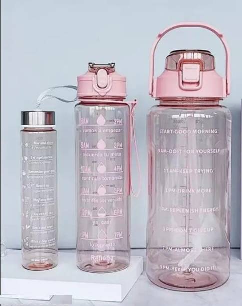 ECOBSY Set of 3 Transparent Water Bottle Motivational Time Marker, Leakproof 3000 ml