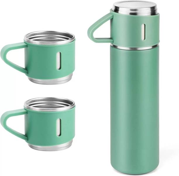 URBANHUDA Vacuum Insulated Flask set 3Cup set for Hot & Cold Drink (Giftset Green) 500 ml Flask