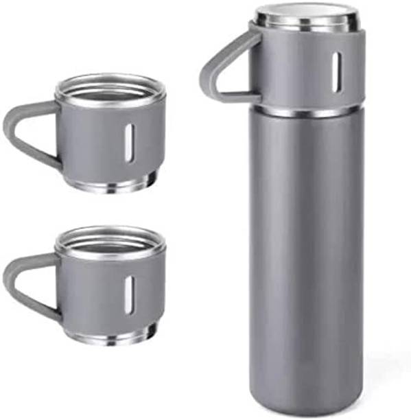 ICONIX Denzcart Vacuum Flask set 3Cup set for Hot & Cold Drink BPA Free Grey 500 ml Flask
