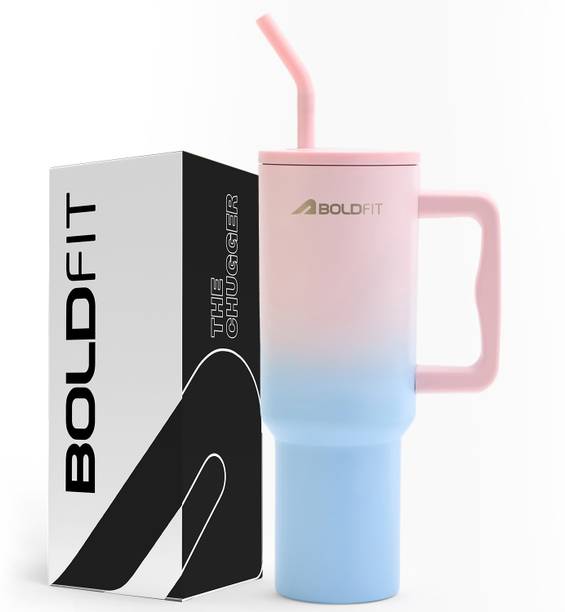 BOLDFIT Tumbler with Straw Insulated Tumbler with Lid Hot & Cold with Handle Cup Steel 1200 ml Bottle