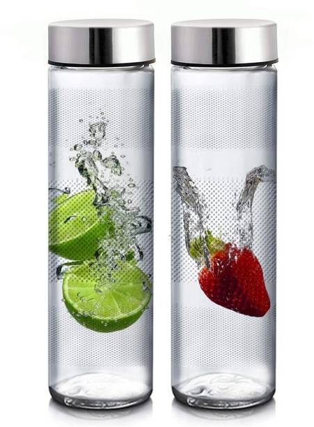 Zigmo Air Tight Silver Lid Glass Bottle for Water Juice 750 ml Bottle