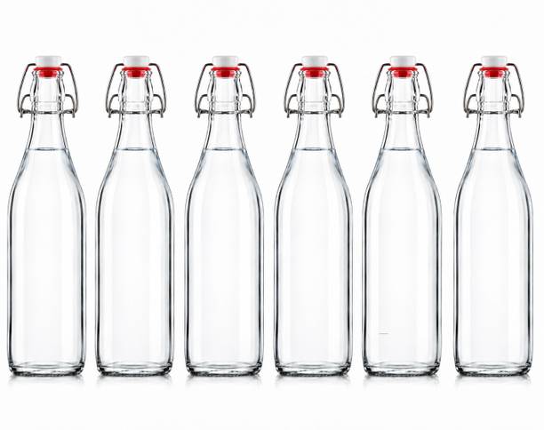 MOGADGET Glass Bottle with Cork Set for Beer,Soda, Water, Multiple Usage, (Pack of 6)bo 1000 ml Glass Bottle