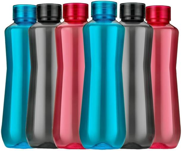Sentricus H2O Round Plastic Cap Multicolor 6 Pcs Fridge Water Bottle ( Set Of 6 ) 1000 ml Bottle