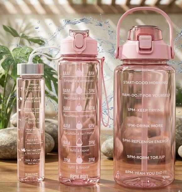 MITRAA Motivational Water Bottle Set of 3 with Timer Maker Gym bottle 3100 ml Plastic Bottle