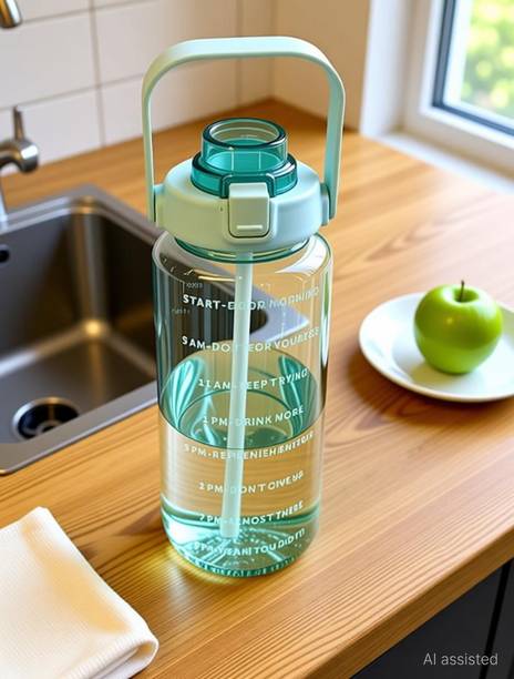 DIPZONVILLA LargeCapacity Water Bottle Motivational travel bisycle home Straw gym trasparent 2000 ml Plastic Bottle