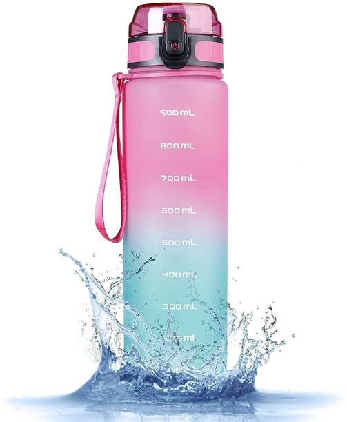 Prihit Unbreakable Silicone Water Bottle with Motivational Timer Leakproof BPA Free V49 1000 ml Silicone, Plastic Bottle