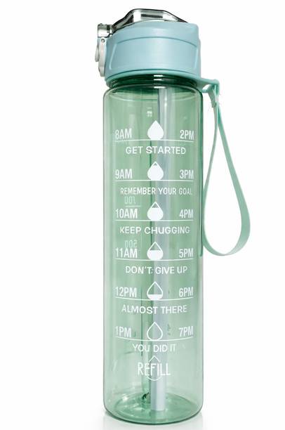 Siply Motivational Water Bottle with Straw & Time Marker| Leakproof | BPA Free | 900 ml Plastic Bottle