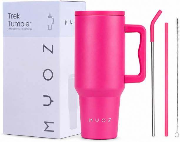 MYOZ Stainless Steel Vacuum Double Insulated Tumbler with Lid, Handle & Straw 1200 ml Steel Bottle