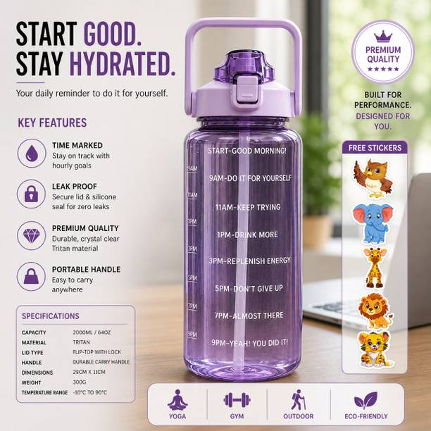Cronus LargeCapacity Water Bottle Motivational trasparent travel bisycle 2000 ml Bottle 2000 ml Plastic Sipper