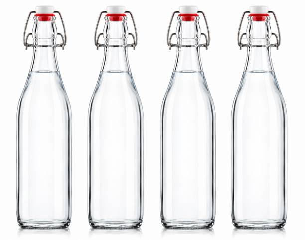 CLEVER KITCHEN Glass Bottle with Cork Set for Beer,Soda, Water, Multiple Usage, (Pack of 4)rd 1000 ml Glass Bottle
