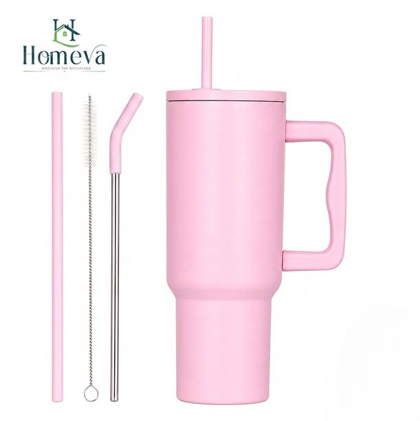 Homeva Tumbler with Handle & Straw | Leakproof Vacuum Insulated Flask | Stainless Steel Tumbler