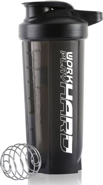 ZYRO Work Hard Protein Gym Sipper Bottle with Stainless Steel Spring Ball 700 ml Plastic Shaker