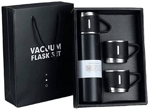 JILRA Vacuum Flask Set with 2 Cups Insulated Double Wall Stainless Steel 500ml Tea 500 ml Steel Bottle